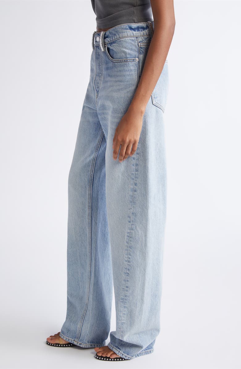 Alexander Wang Float Crystal Loop Nonstretch Denim Barrel Leg Jeans, Alternate, color, Vintage Bleach Blue