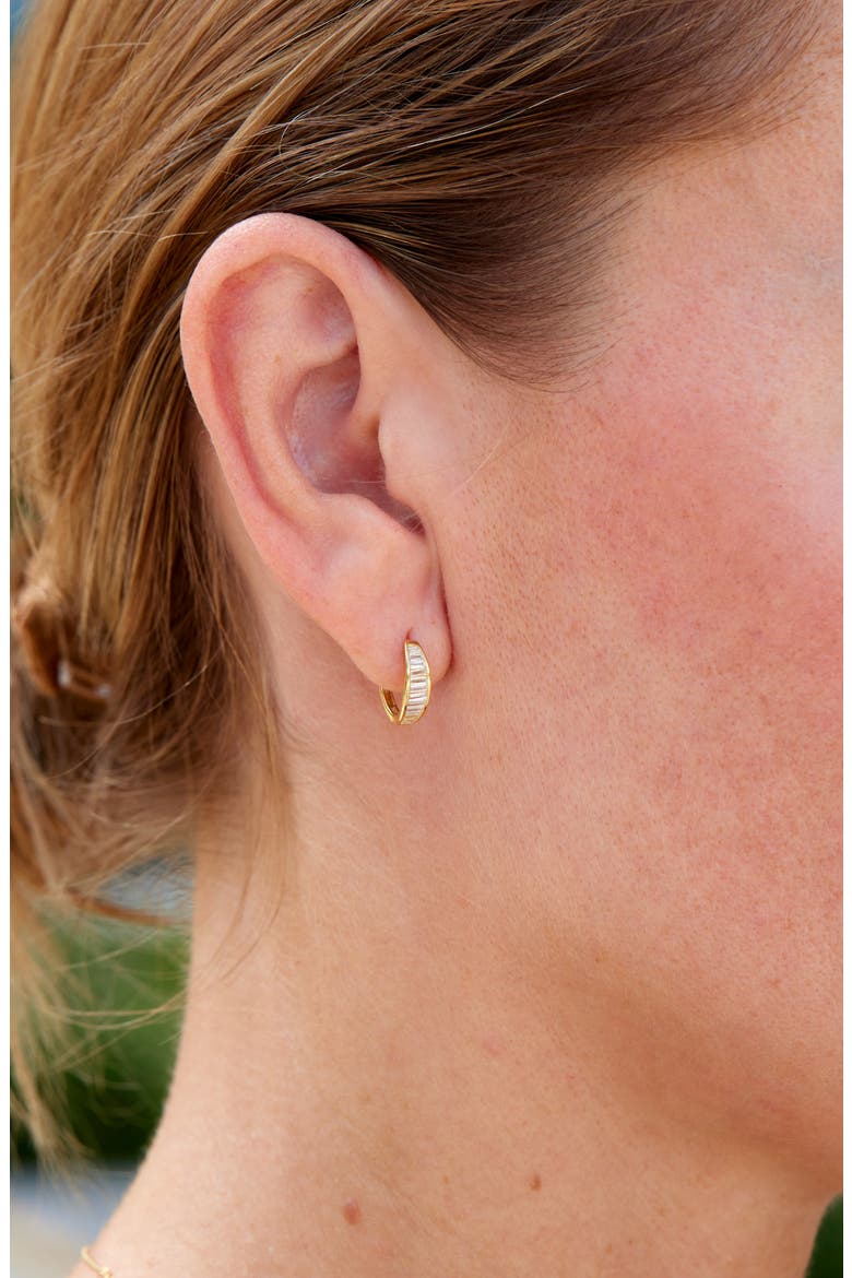 Baguette Cubic Zirconia Huggie Hoop Earrings, Alternate, color, YELLOW
