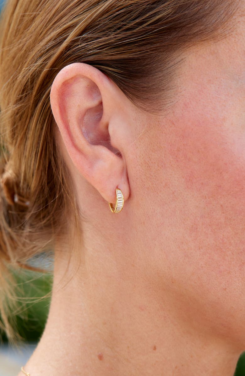 SAVVY CIE JEWELS Baguette Cubic Zirconia Huggie Hoop Earrings, Alternate, color, Yellow