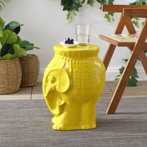 Jonathan Y Orla 18.5" Modern Bohemian Elephant Ceramic Garden Stool In Yellow