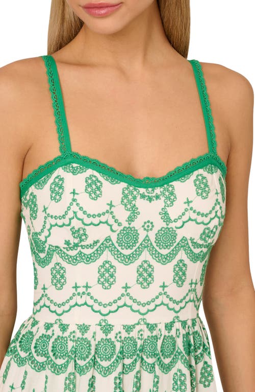 ADRIANNA PAPELL ADRIANNA PAPELL EMBROIDERED COTTON EYELET MIDI SUNDRESS 