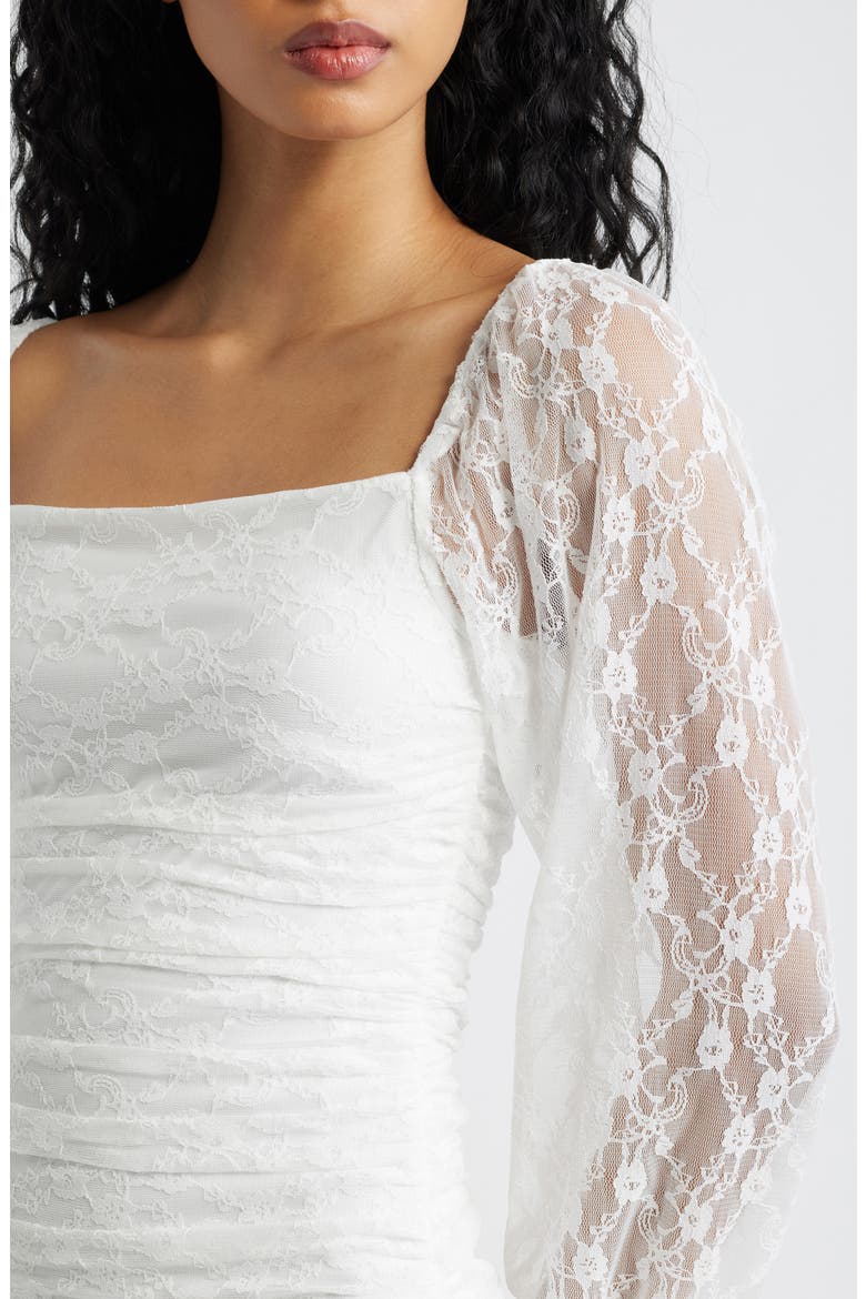 Lace Square Neck Ruched Minidress, Alternate, color, WHITE