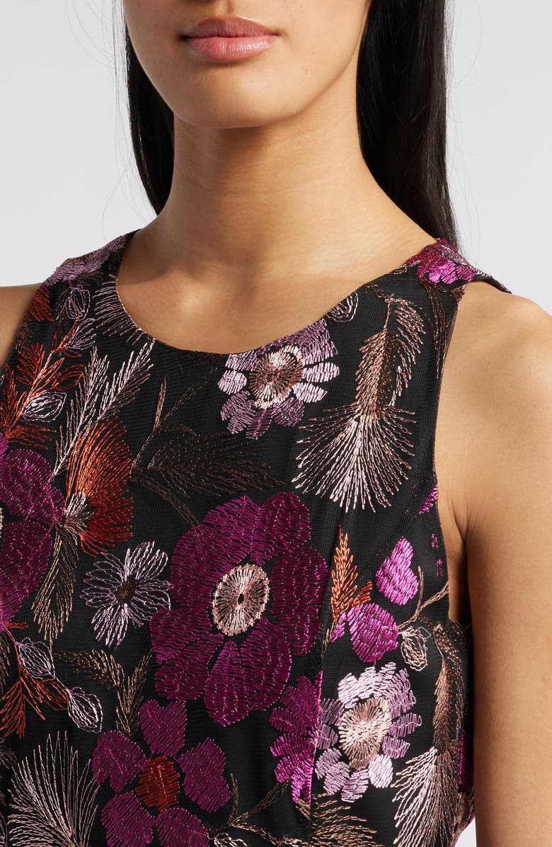 Tahari ASL Floral Embroidered Sleeveless Midi Dress, Alternate, color,