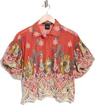 Forgotten Grace Embroidered Eyelet Bubble Sleeve Shirt