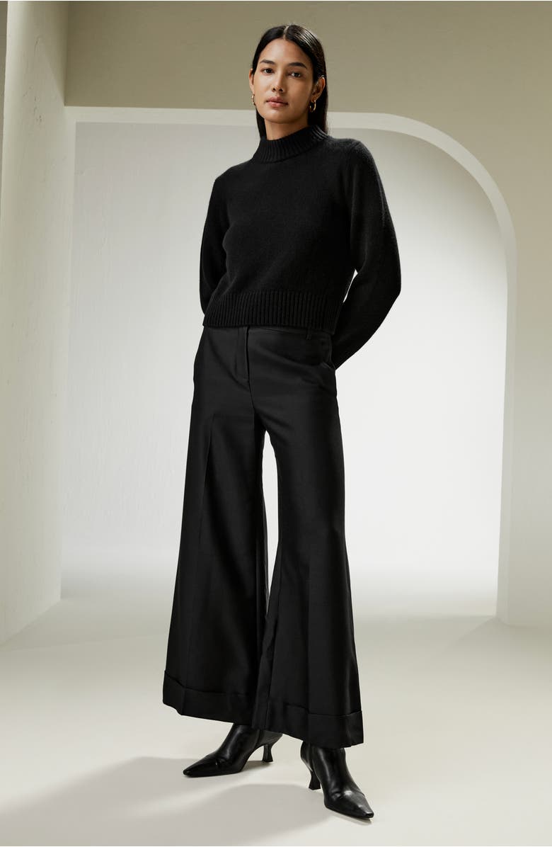 Lilysilk Ribbed Collar and Hemline Wool Cashmere Sweater, Alternate, color, Black