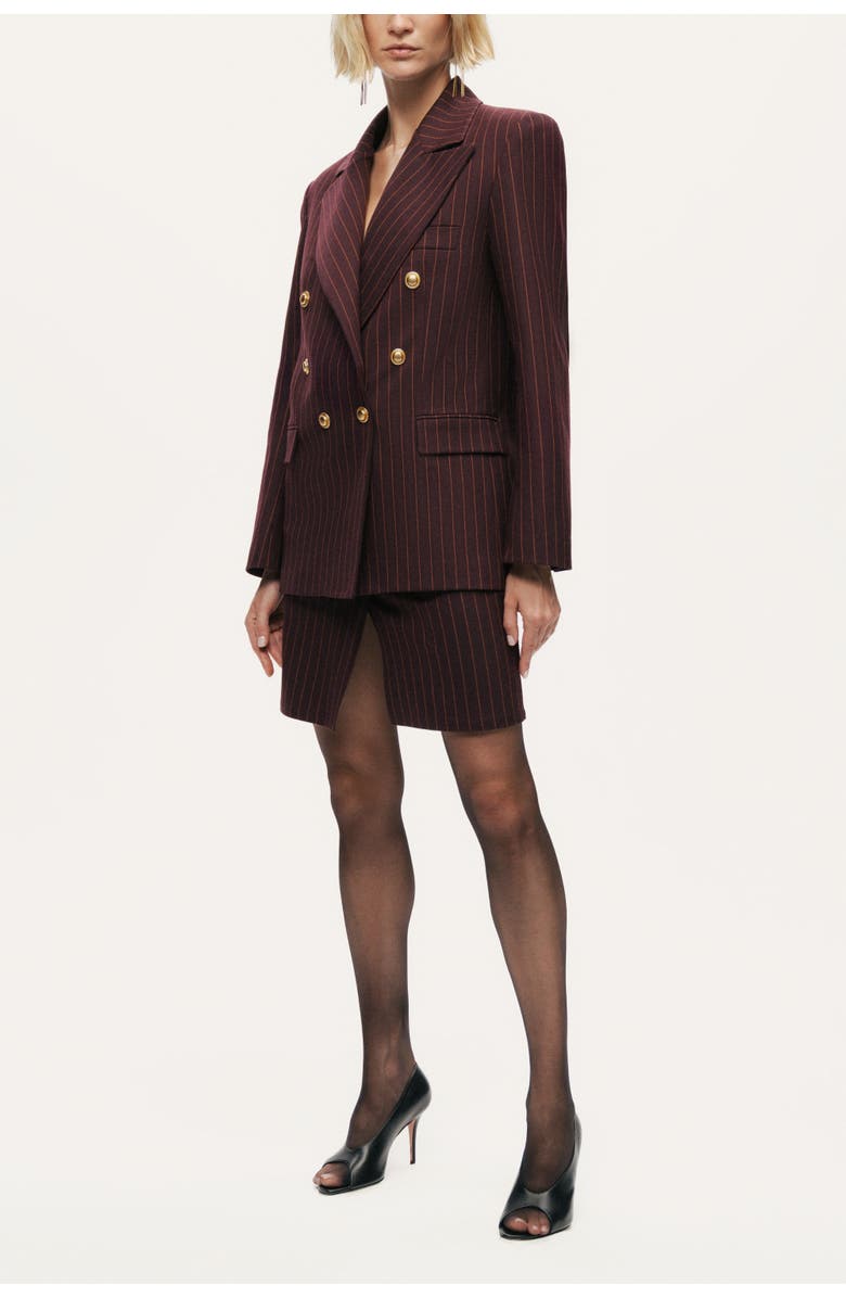 Nocturne Pinstripe Double-Breasted Blazer, Alternate, color, Burgundy