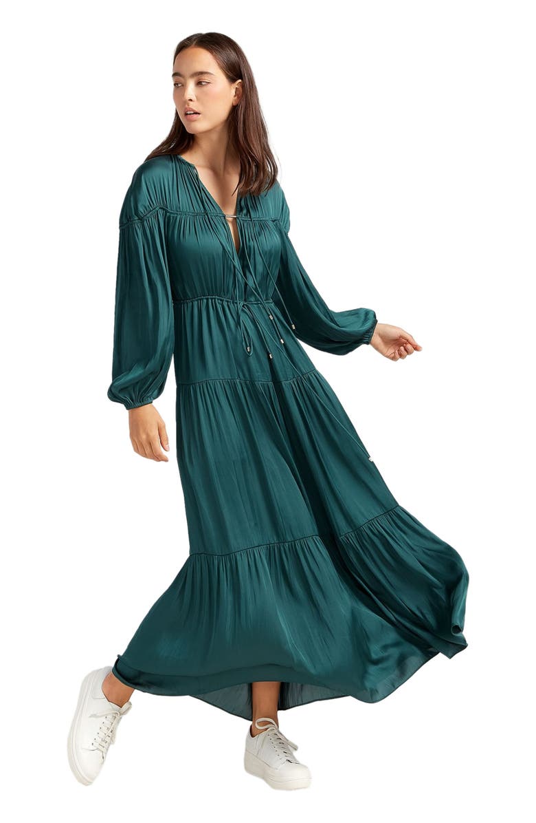 Belle & Bloom Window Seat Tiered Maxi Dress, Alternate, color, Dark Green