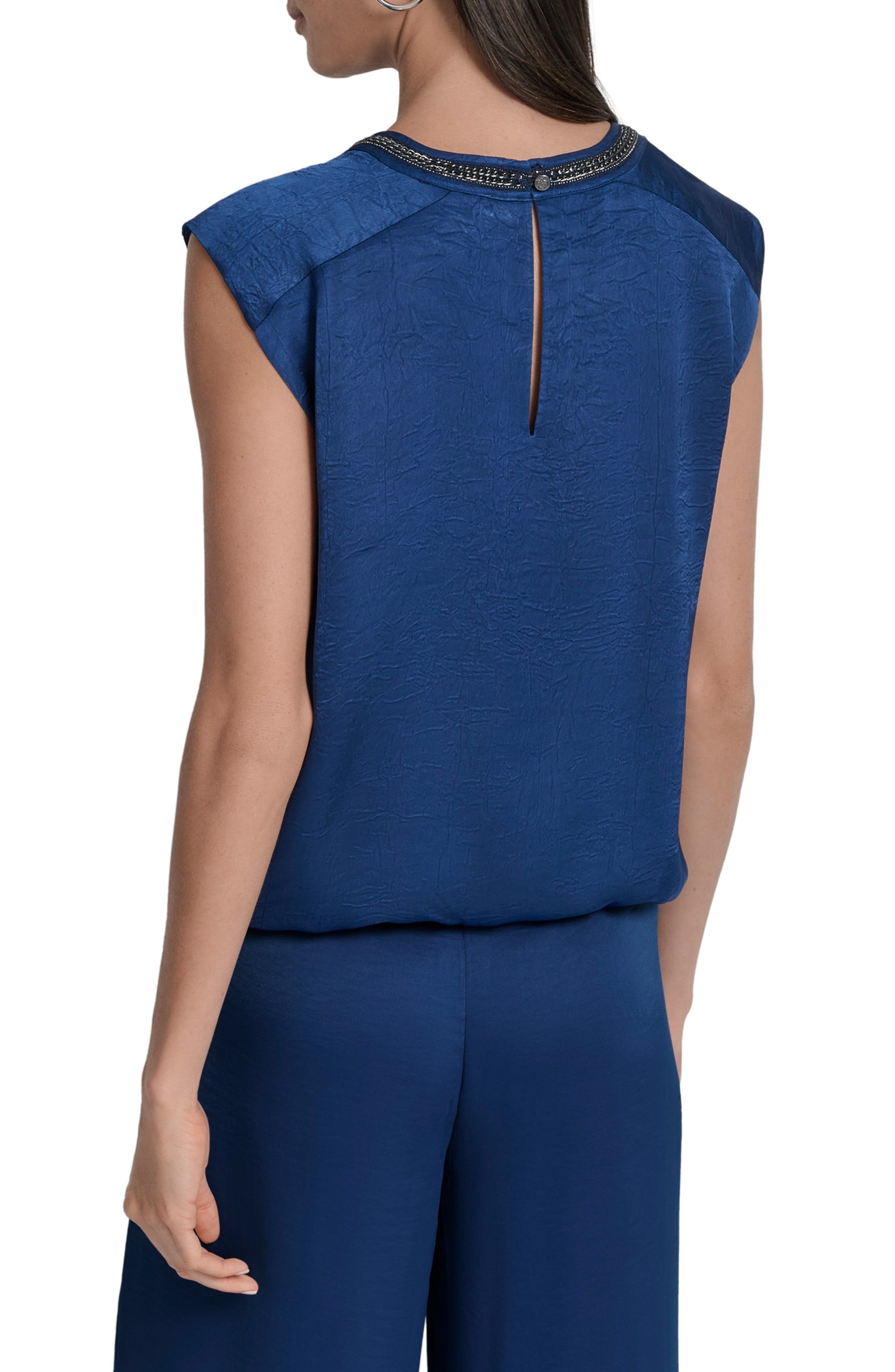 Chain Sleeveless Crinkle Satin Top - image 2