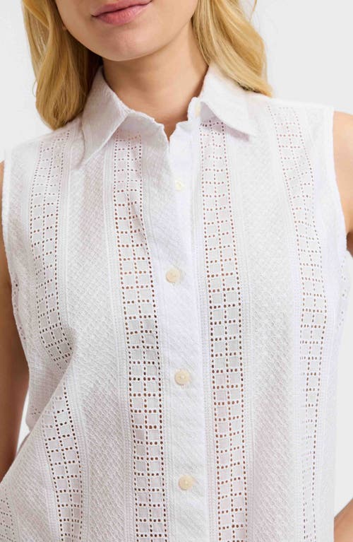Foxcroft Ada Mixed Stitch Sleeveless Shirt In White