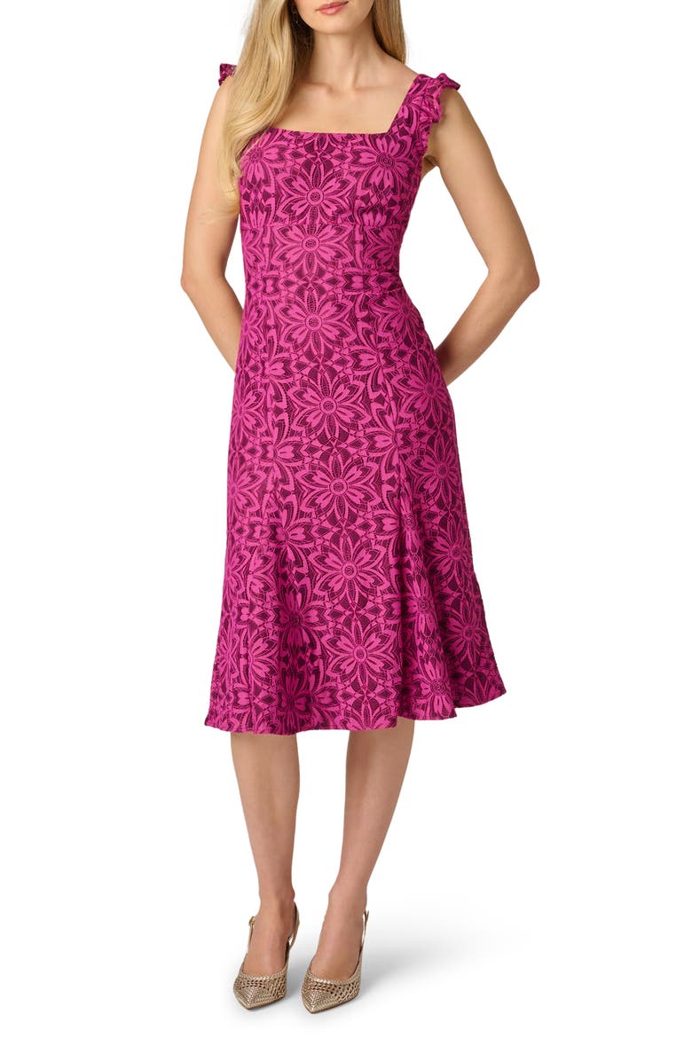 Floral Geometric Lace Midi Dress, Main, color, BERRY MULTI