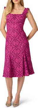 Adrianna Papell Floral Geometric Lace Midi Dress