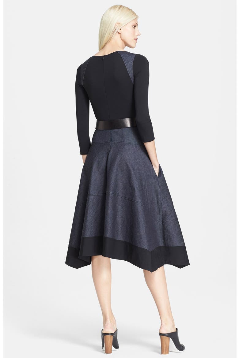 Jersey Contrast Denim Fit & Flare Dress, Alternate, color, INDIGO