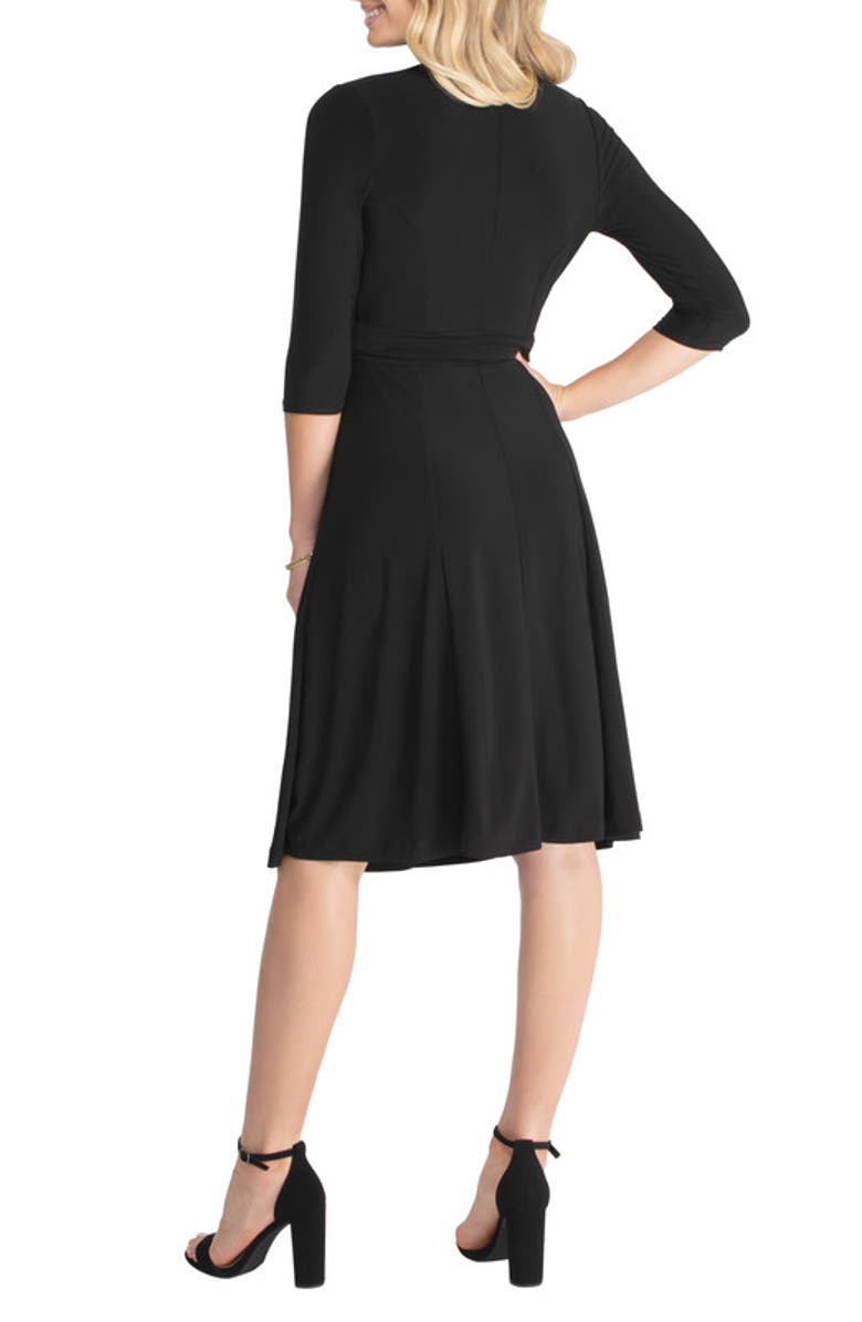 Kiyonna Essential Midi Wrap Dress, Alternate, color, Black Noir