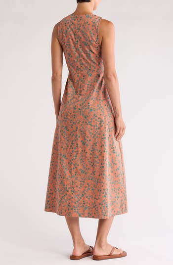 Floral Twist Front Poplin Midi Dress