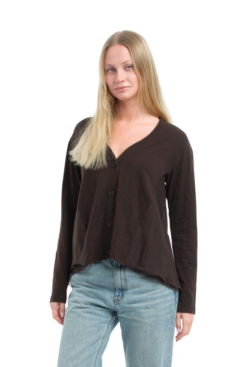 Button Front Mixed Cardigan, Alternate, color, Chocolate Torte