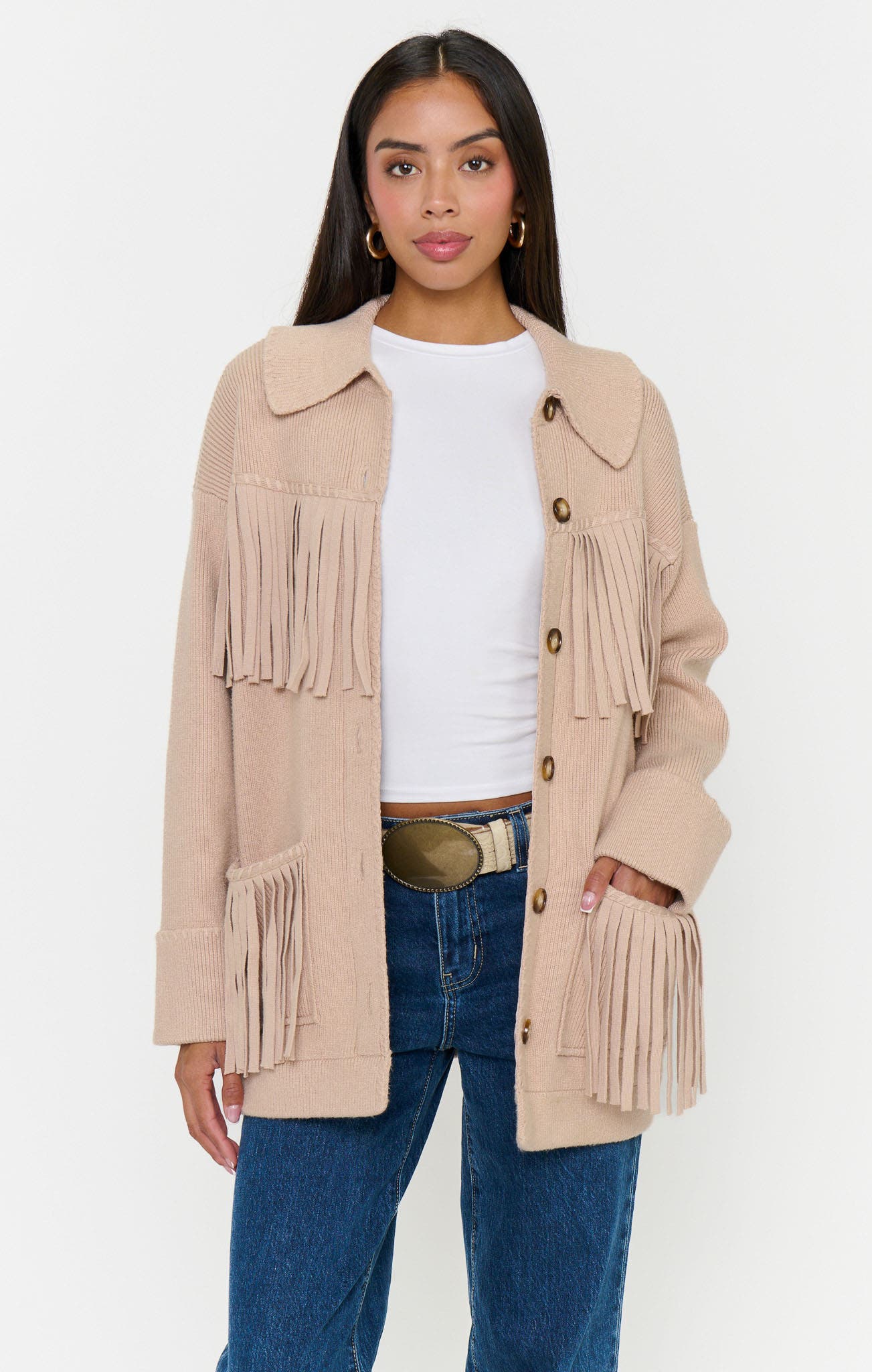 selected Tan Knit Fringe