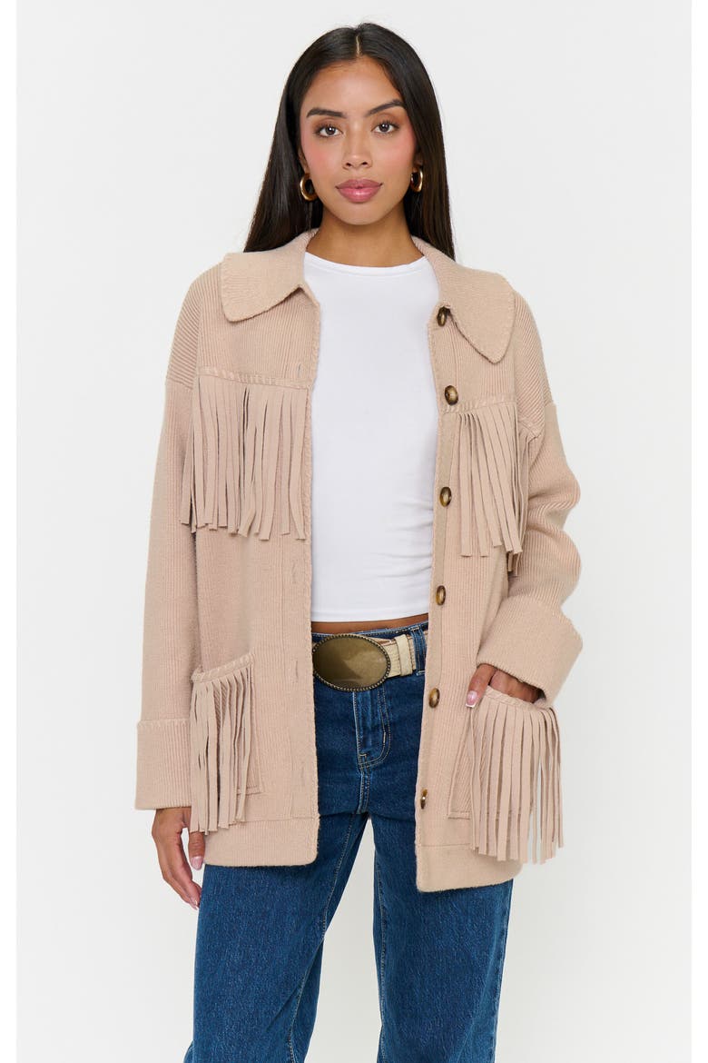 Santa Barbara Jacket, Main, color, Tan Knit Fringe