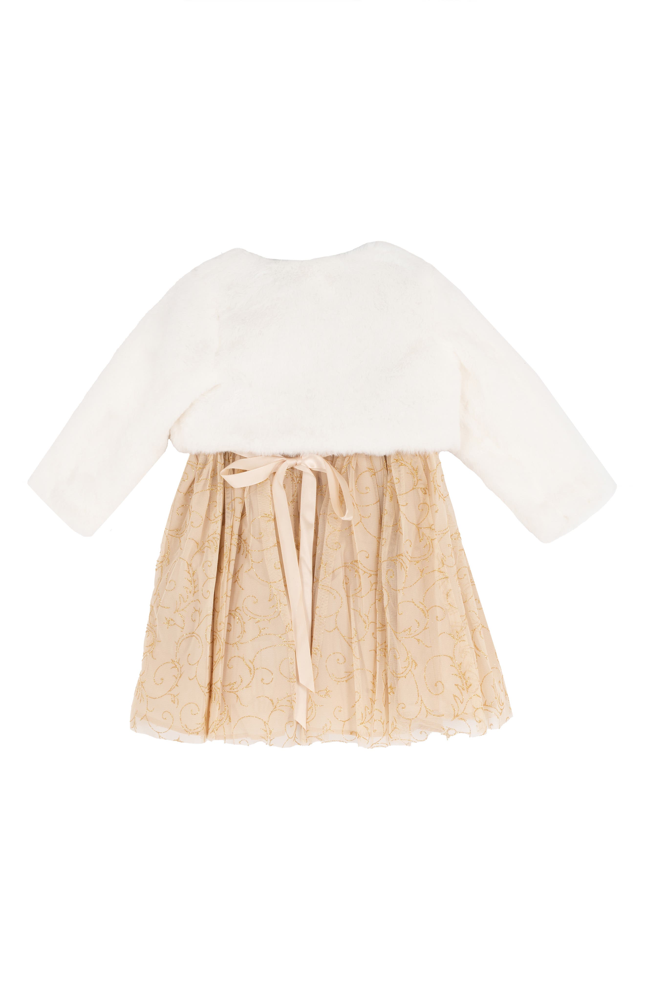 Kids' Glitter Mesh Party Dress & Faux Fur Shrug Set