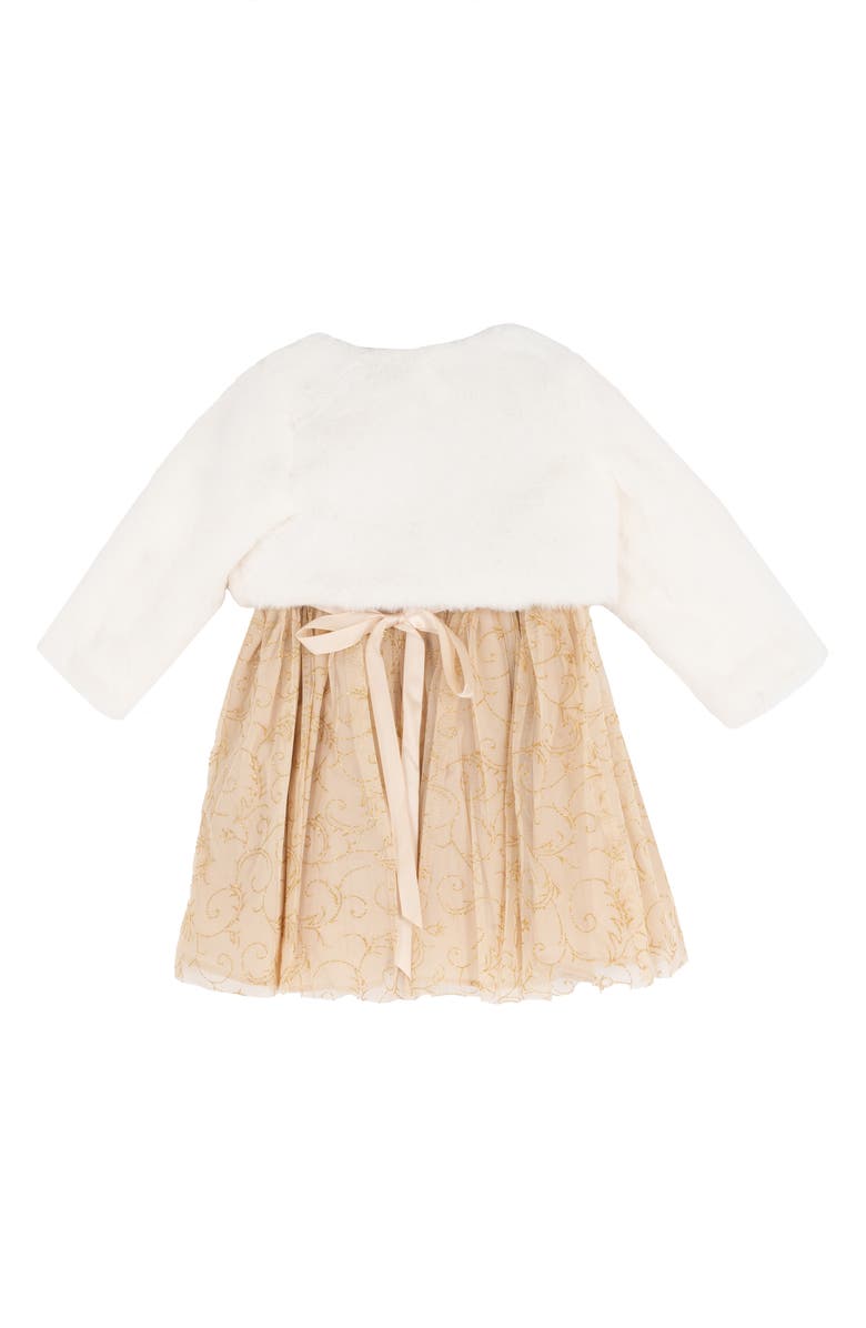 Rare Editions Kids' Glitter Mesh Party Dress & Faux Fur Shrug Set, Alternate, color, Champagne