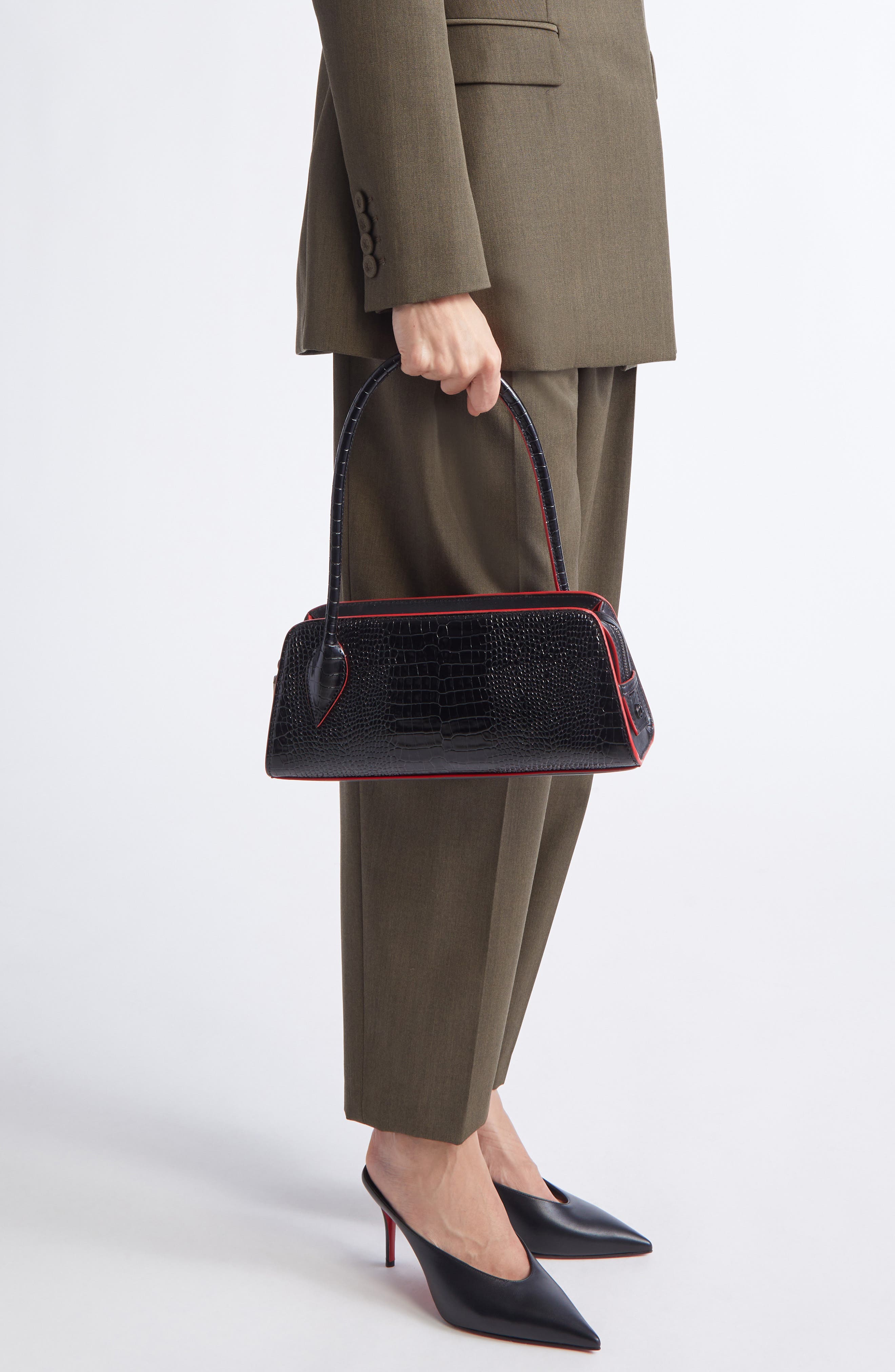 Christian Louboutin Mini Eloise Leather Baguette Bag, Alternate, color, Black