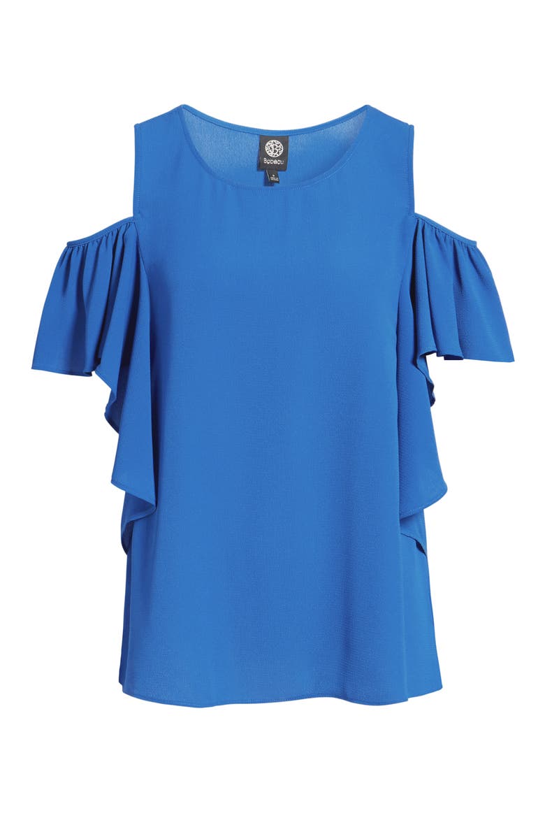 Cold Shoulder Ruffle Sleeve Top, Alternate, color, ROYAL