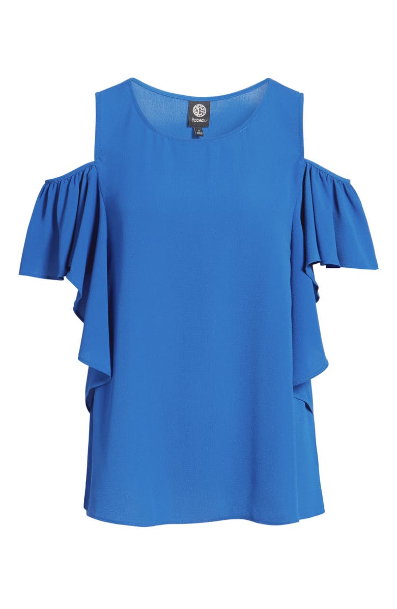 Bobeau Cold Shoulder Ruffle Sleeve Top, Alternate, color, Royal