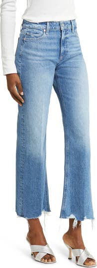 Leenah Raw Hem High Waist Ankle Wide Leg Jeans