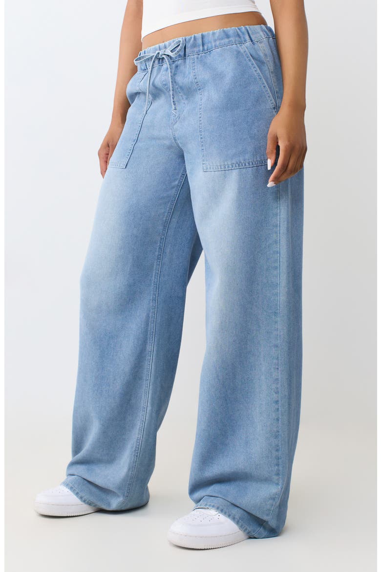 Drawcord Wide Leg Jeans, Alternate, color, LIGHT BLUE SUEDE WASH