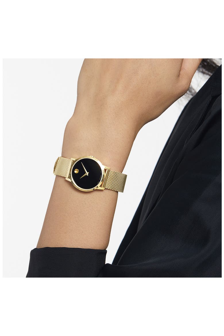 Museum Classic Mesh Strap Watch, 28mm, Alternate, color, BLACK DIAL