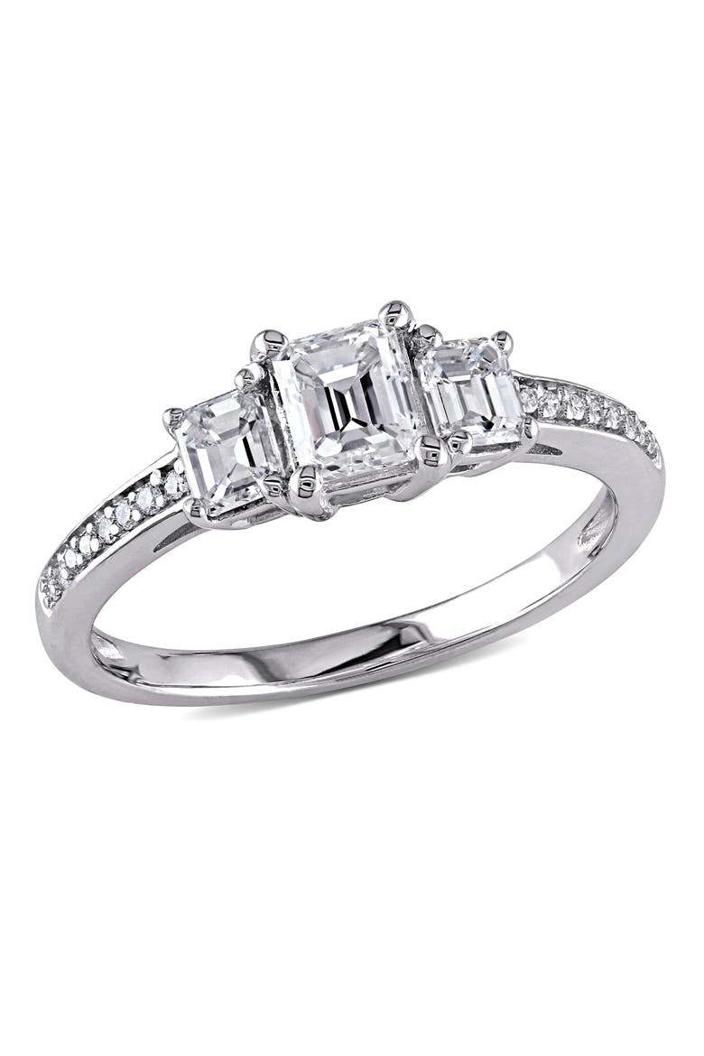 Diamond Emerald 3-Stone Ring 14k, Main, color, 14K White Gold