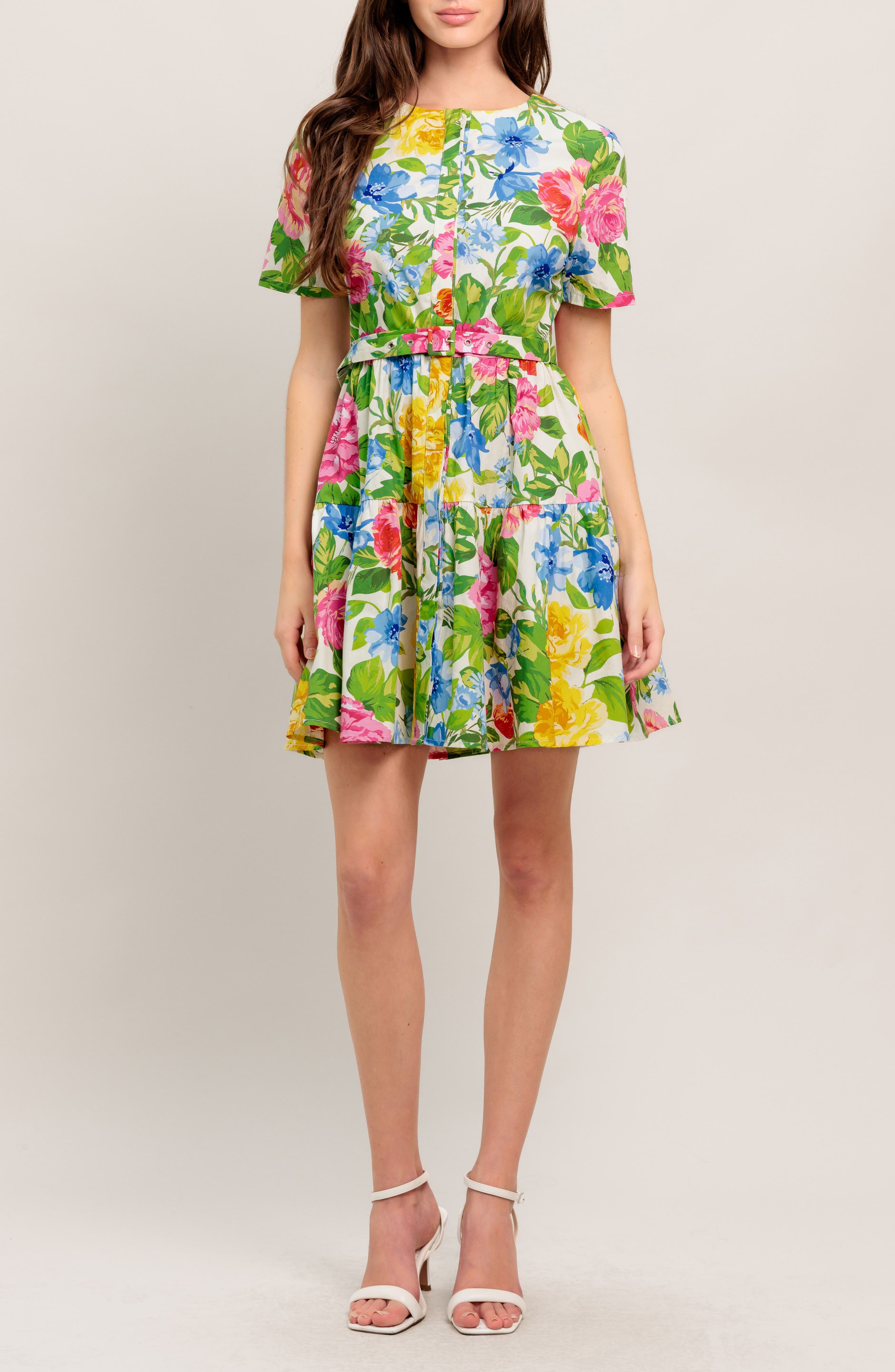 FLYING TOMATO Short Sleeve Print Minidress