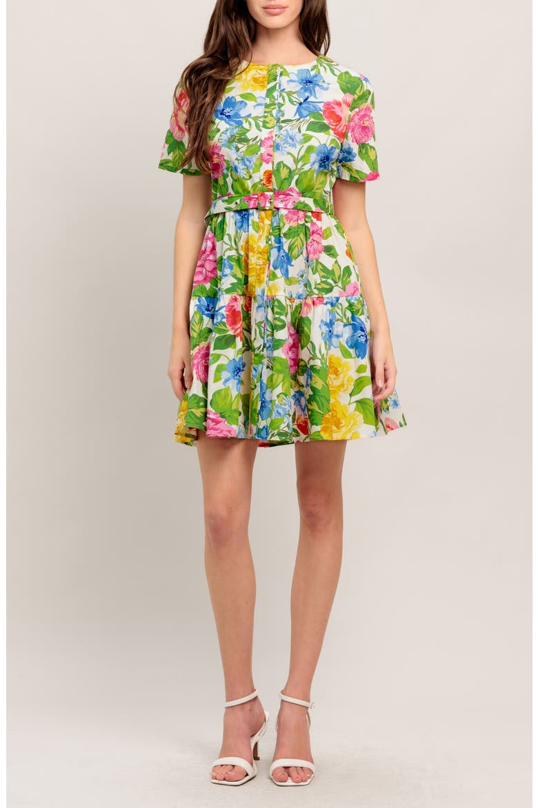 Short Sleeve Print Minidress, Main, color, GREEN MULTI FLORAL