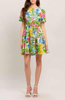 FLYING TOMATO Short Sleeve Print Minidress