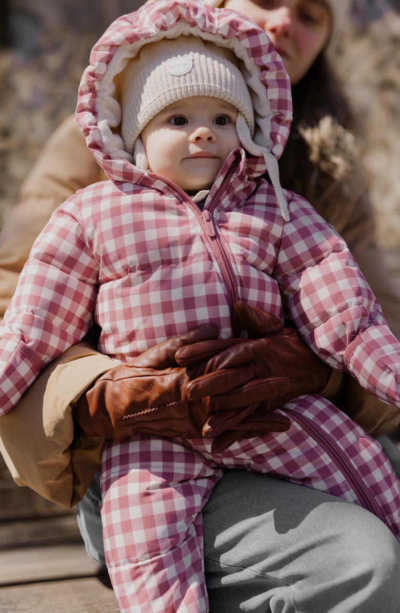 FIRSTS by Petit Lem Water Repellent Plum Gingham Hooded Snowsuit, Alternate, color, Plum