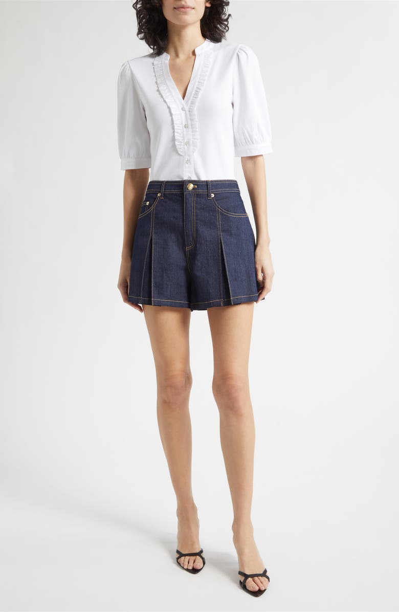 Cinq à Sept Junie Ruffle Rib Top, Alternate, color, White/ White