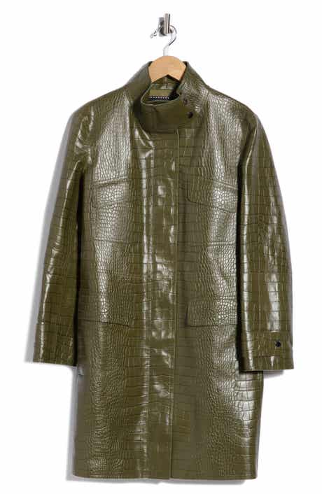 Croc Embossed Leather Coat