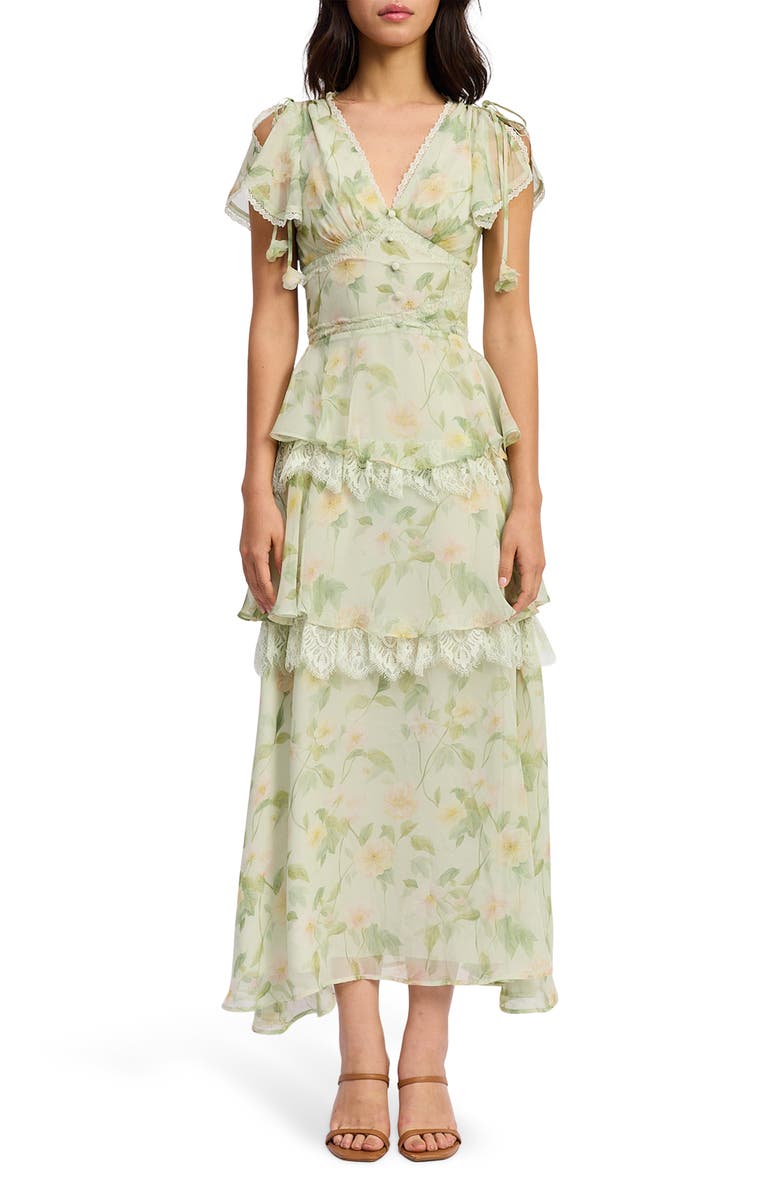 En Saison Paloma Floral Maxi Dress, Main, color, Sage Pink Yellow
