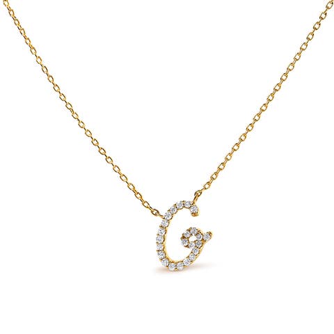 10K Gold Diamond Accent  A-Z Initial Script Style Pendant Necklace