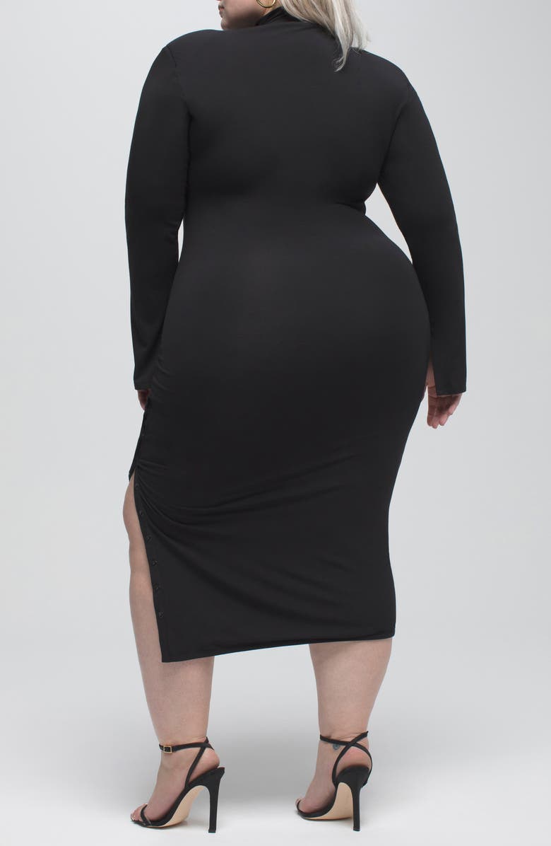 Good American Ribbed Mock Neck Long Sleeve Midi Dress, Alternate, color,