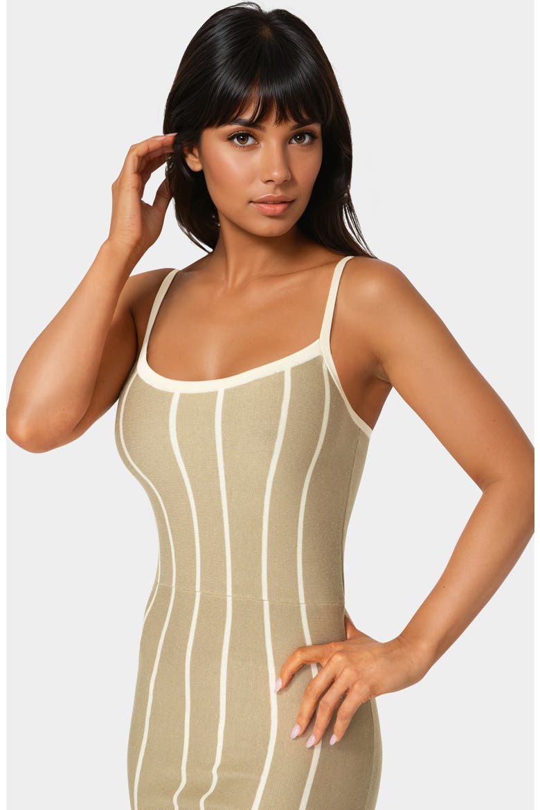 Stripe Sleeveless Body-Con Dress, Alternate, color, SAND/ WHITE