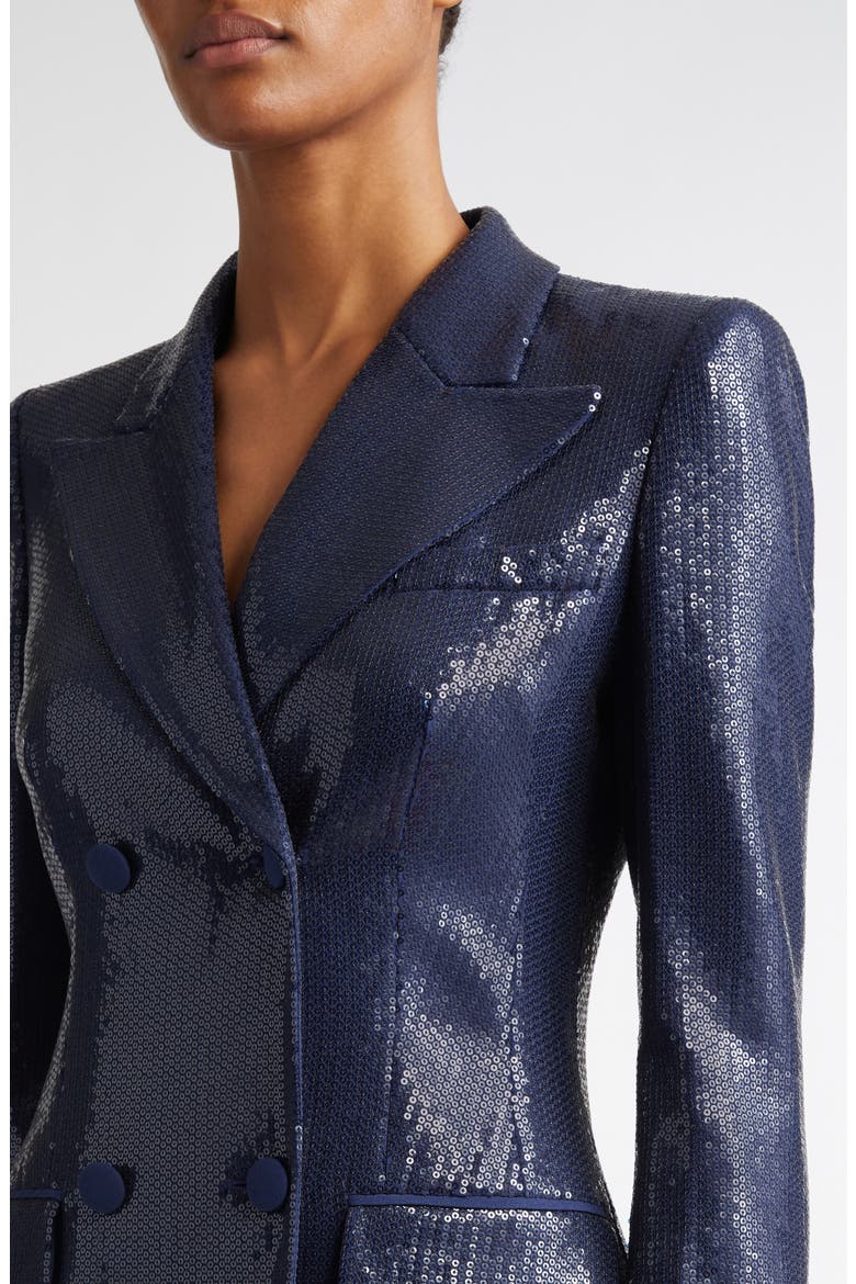 Sequin Double Breasted Blazer, Alternate, color, MARITIME