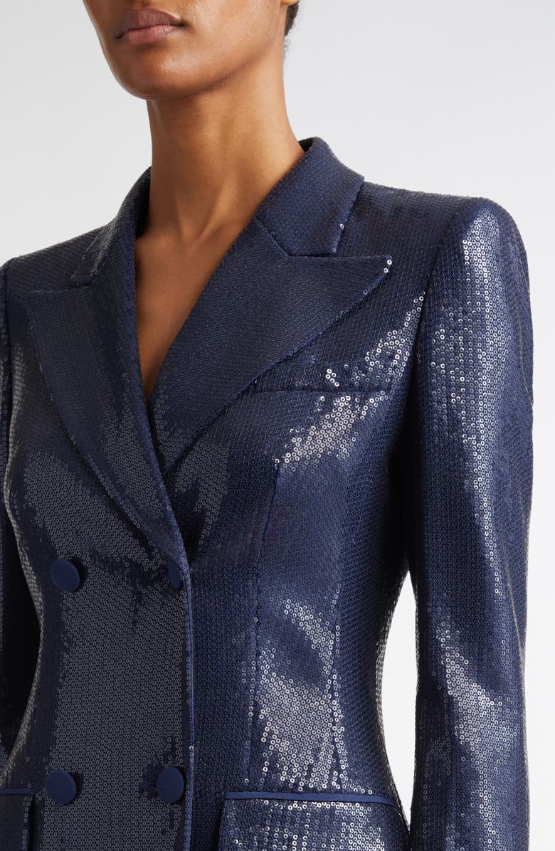 Michael Kors Collection Sequin Double Breasted Blazer, Alternate, color, Maritime