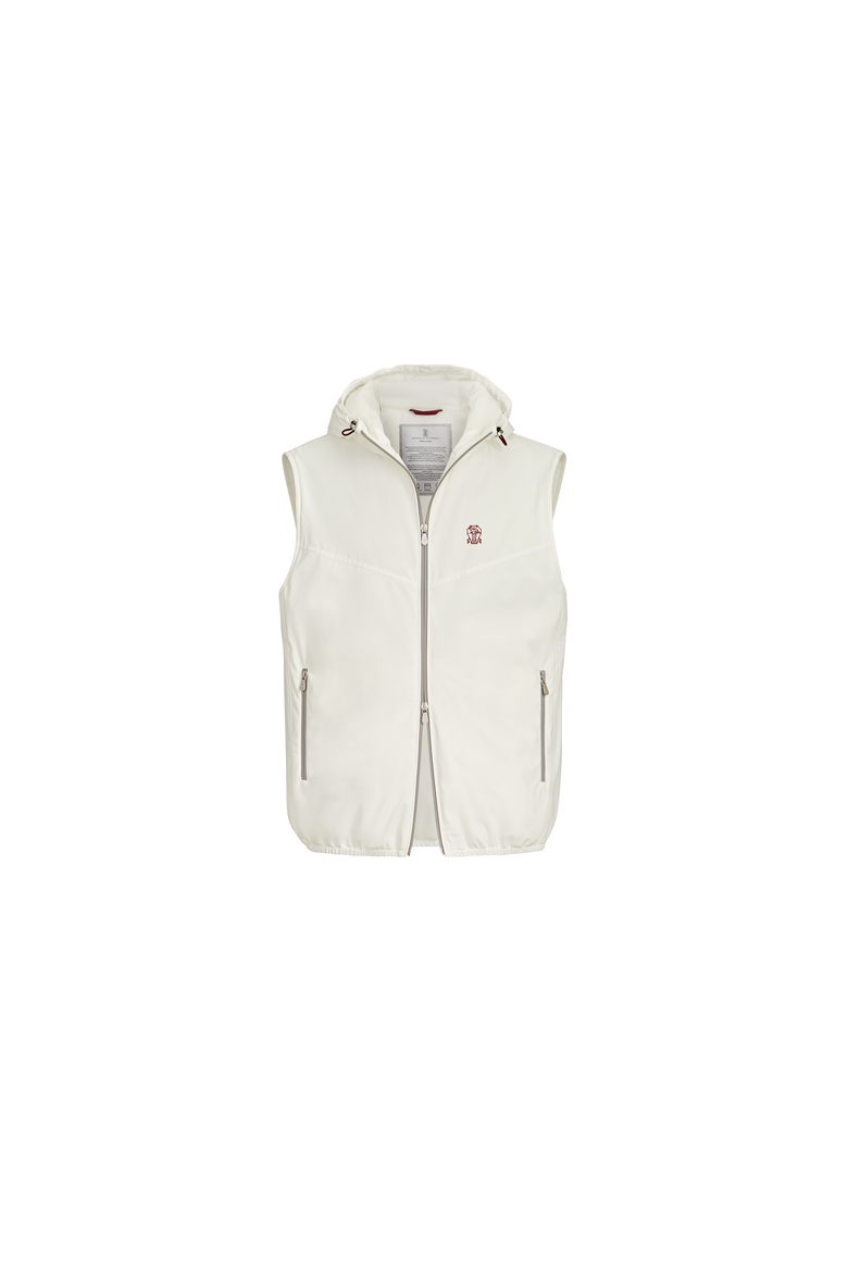Bonded nylon hooded vest with Thermore® padding and logo, Alternate, color, Off-White