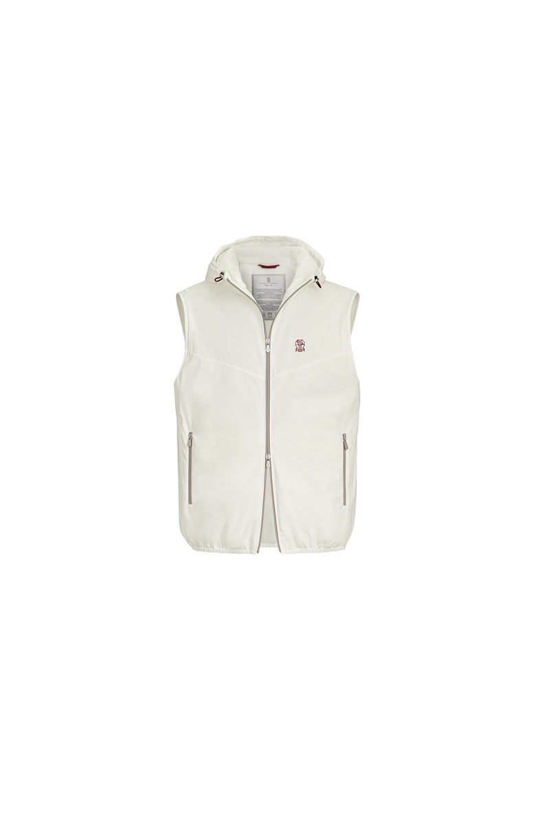 Brunello Cucinelli Bonded nylon hooded vest with Thermore<sup>®</sup> padding and logo, Alternate, color, Off-White