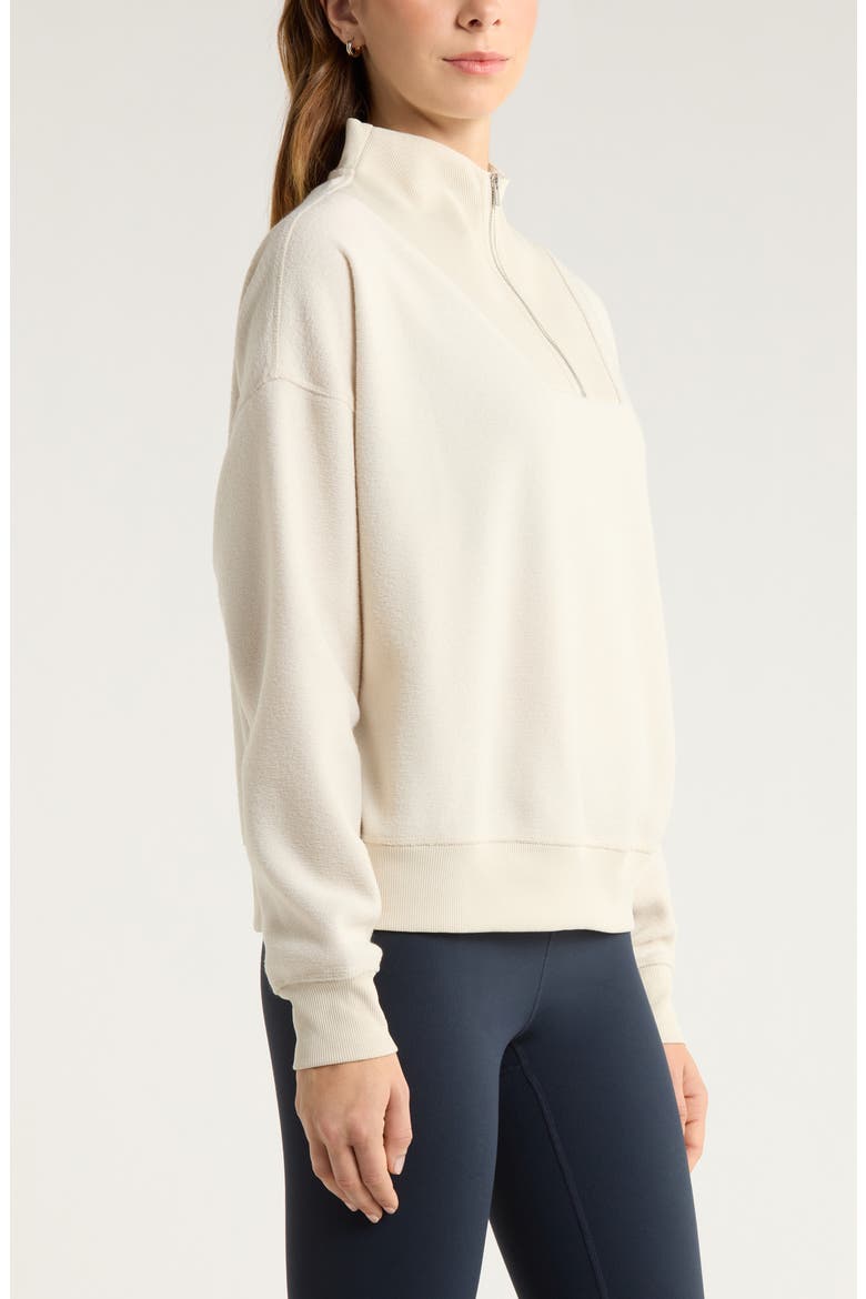 Cozy Bouclé Quarter Zip Sweatshirt, Alternate, color, BEIGE SEASHORE