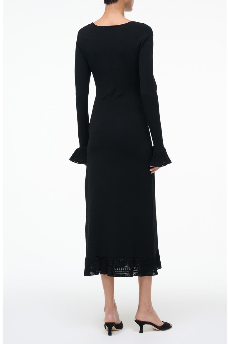 Shelley Lace & Ruffle Long Sleeve Midi Dress, Alternate, color, BLACK