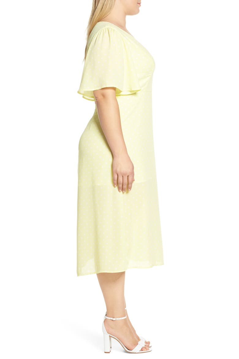 Flutter Sleeve Midi Dress, Alternate, color, YELLOW MERINGUE DOT