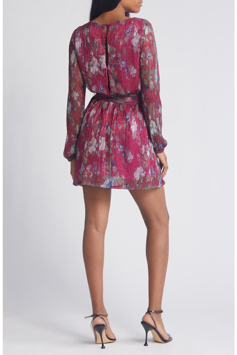 Kirsi Metallic Floral Long Sleeve Minidress, Alternate, color, FUCHSIA MULTI