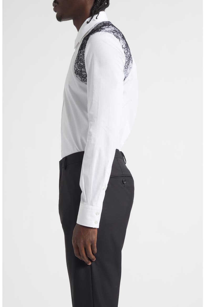 Lace Detail Harness Strap Cotton Poplin Button-Up Shirt, Alternate, color, OPTICALWHITE