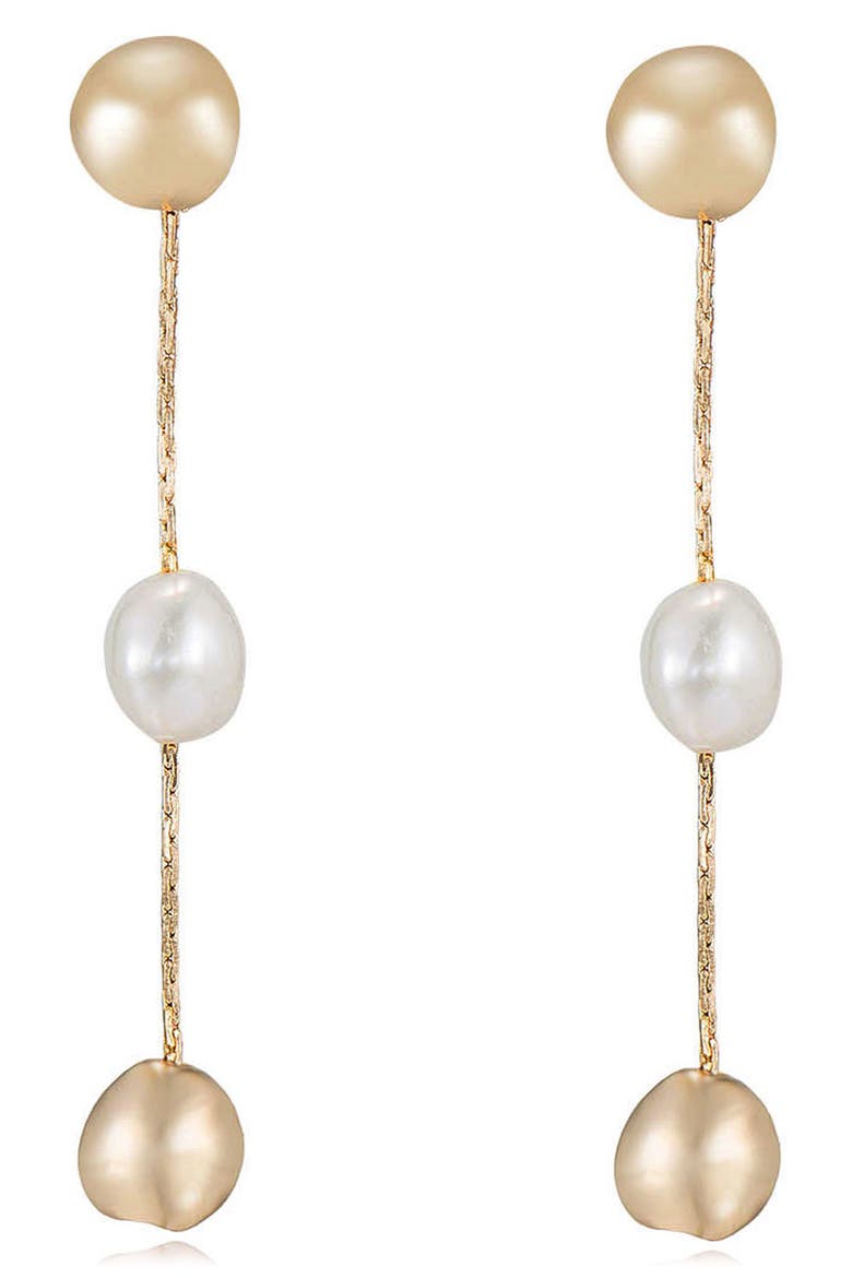Faux Pearl & Bead Drop Earrings, Main, color, GOLD